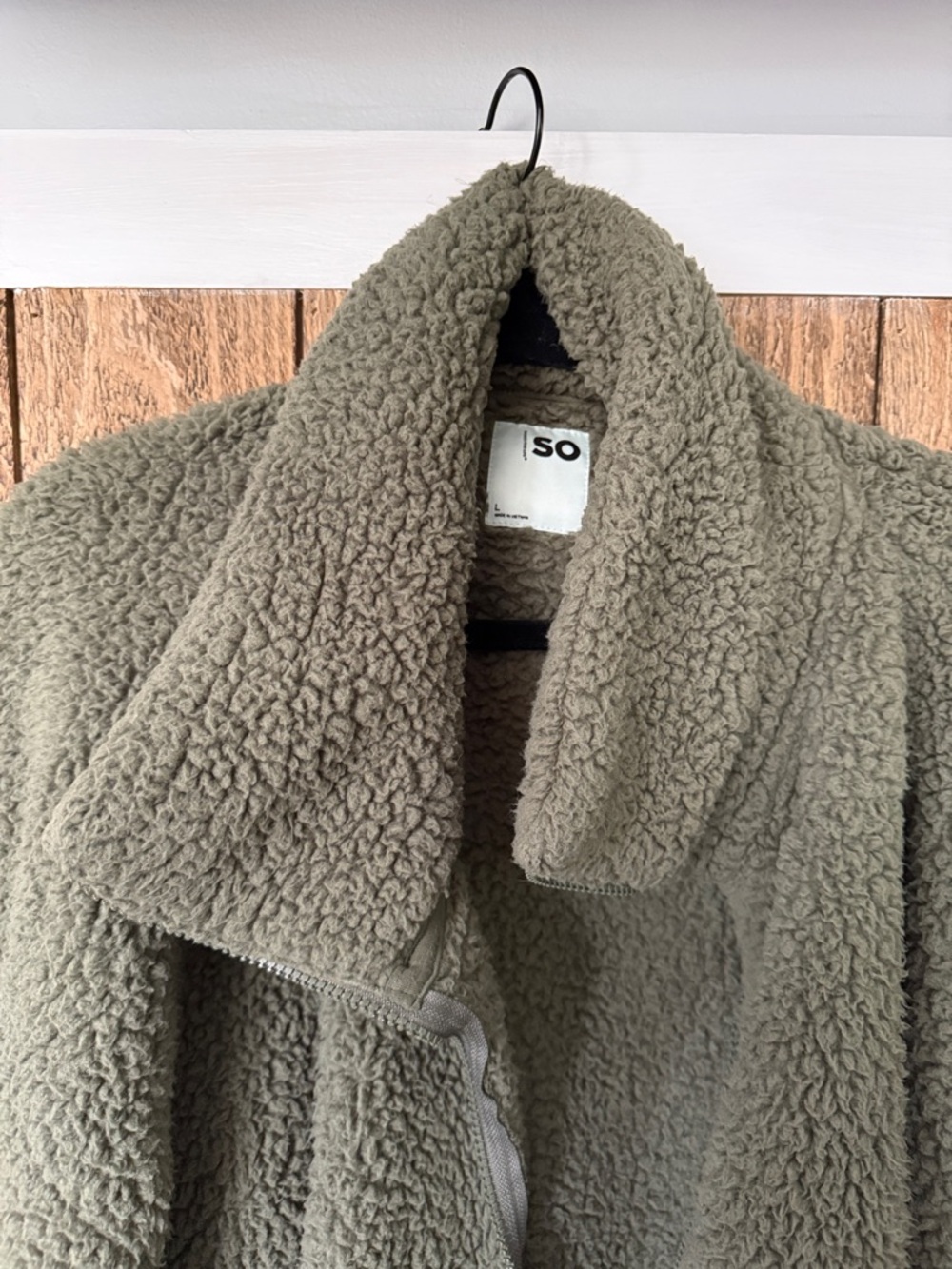 SO Women's Olive Green Sherpa Zip Teddy Jacket ~ Size: Large - Picture 3 of 7